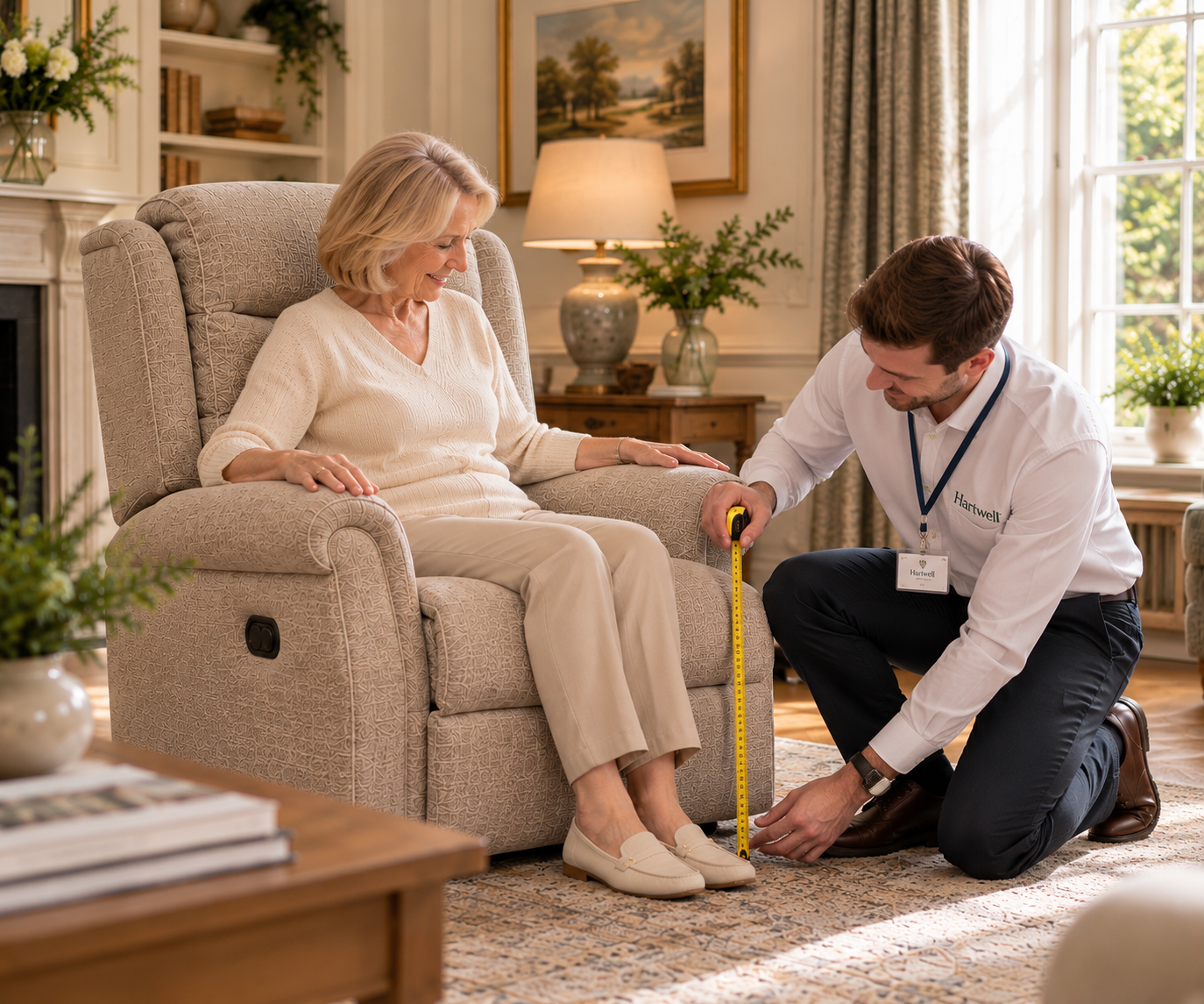 A Hartwell advisor talking with a customer at home