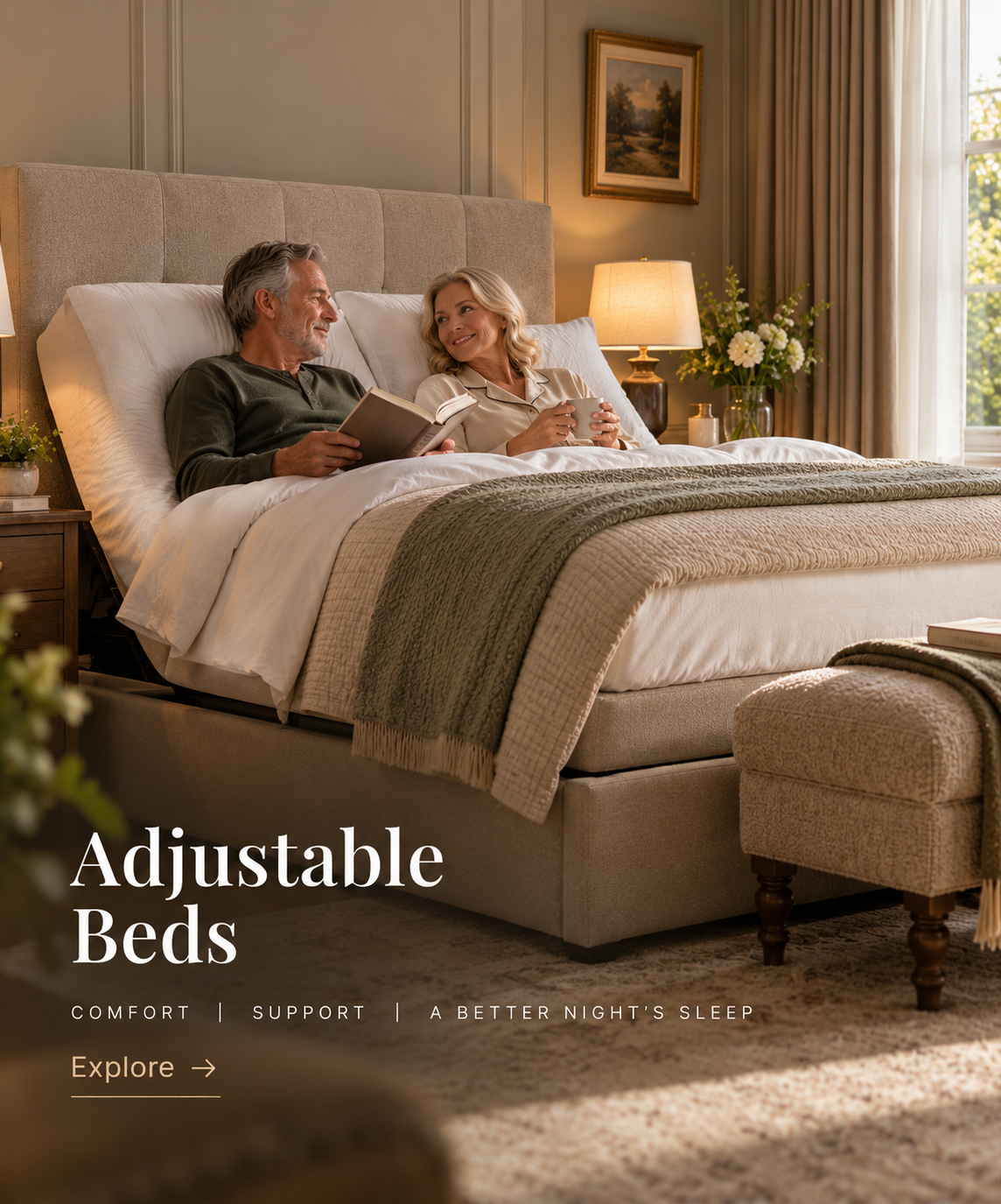 A Hartwell adjustable bed in a bedroom