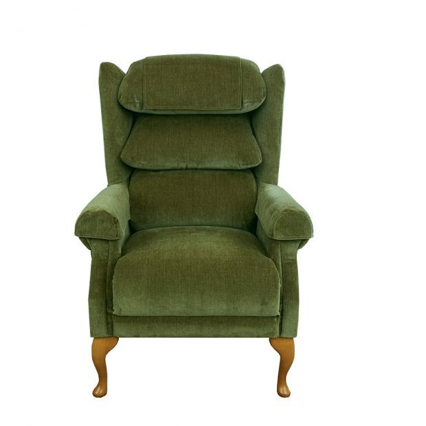 The Windsor in sage, front view showing the waterfall back cushions